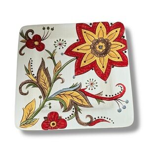 Pier 1 Imports Carynthum Floral Square Plate 8.5” Handcrafted Earthenware Boho